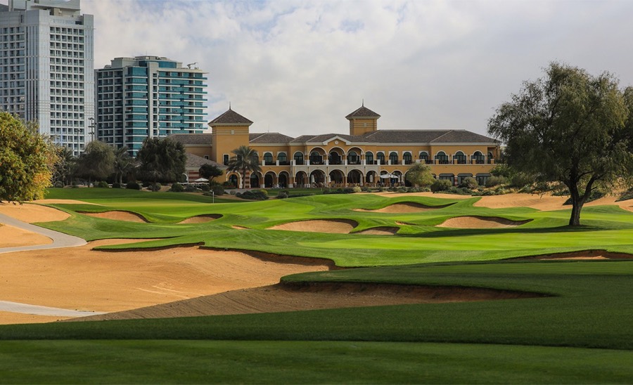 The clubhouse at The Els Club in Dubai Sports City, across the fairway